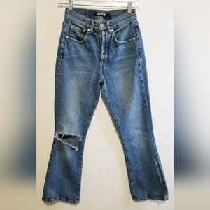 Adaptation High Rise Distressed Kick Flare Crop Jeans